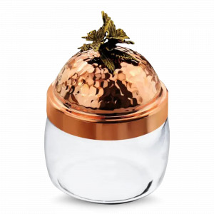 Банка для сыпучих продуктов «Бабочки», медь кованная, стекло,  500 мл, серия Летний сад, Кольчугинский Мельхиор, Россия, Банки для хранения чая