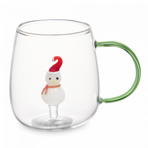 Кружка Снеговичок, 400 мл, боросиликатное стекло, зеленая ручка, DECOR DE TABLE, Россия, Кружки
