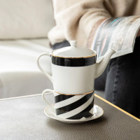 Набор чайный For One Jardin, 3 предмета, чайник на 500 мл, фарфор, белый, черный, серия Mikasa Hampton, KITCHEN CRAFT, Великобритания_00817710058291783456.jpg