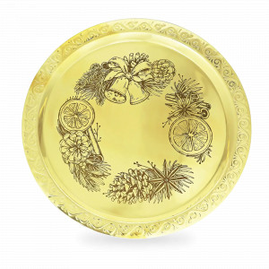 Поднос круглый &quot;Рождественский венок&quot;, 27 см, латунь, золотистый с рисунком, серия Летний сад, Кольчугинский Мельхиор, Россия, Подносы