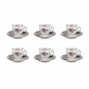 Набор из 6-ти кофейных пар, 90 мл, фарфор, белый, декор, серия Полевой цветок, BERNADOTTE, Чехия, Скидка до -30% на фарфор BERNADOTTE