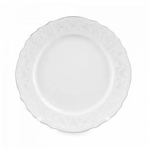 Тарелка обеденная, 25 см, фарфор, белый, серебристый, серия Платиновый узор, BERNADOTTE, Чехия, Чешский фарфор