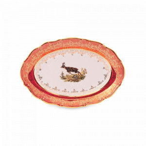 Блюдо овальное Охота, 28 см, фарфор, красный, серия Мария-Тереза, REPAST, Чехия, Мария-Тереза REPAST