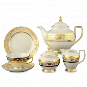 Сервиз чайный на 6 персон Creme Gold, 23 предмета, фарфор, кремовый, золотой, серия Imperial, FALKENPORZELLAN, Германия, Наборы столовой посуды
