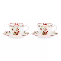 Набор из 2-х чайных пар, фарфор, белый, декор, серия Рождественский винтаж, DECOR DE TABLE, Россия, 