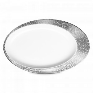 Блюдо овальное, 32 х 21 см, костяной фарфор, белый, стальной, серия Платиновая пыль, NARUMI, Япония, NARUMI (Япония)