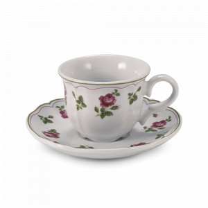 Пара чайная Roses, 200 мл, фарфор, белый, декор, серия Neos Anthiros, LE COQ, Италия, LE COQ (Италия)