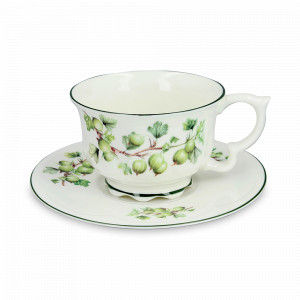 Пара чайная «Крыжовник» в подарочной упаковке, 340 мл, фарфор, белый, декор, CARMANI, Польша, Чайные пары