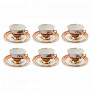Набор из 6-ти кофейных пар мокко Охота, 120 мл, фарфор, красный, серия Мария-Тереза, REPAST, Чехия, Мария-Тереза REPAST
