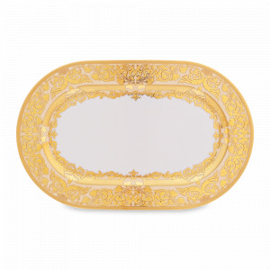 Блюдо овальное Creme Gold, 36 х 23 см, фарфор, бежевый, золотой, серия Constanza Natalia, FALKENPORZELLAN, Германия, Скидка до -30% на фарфор FALKENPORZELLAN