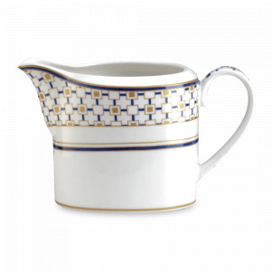 Молочник Квадраты, 250 мл, фарфор, белый, синий, золотой кант, серия Charles, Pozzi Milano 1876, Италия, Молочники фарфоровые белые