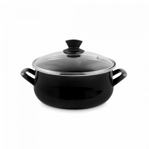 Кастрюля с крышкой, 16 см, сталь, стеклоэмаль, черный, серия Black, VITRINOR, Испания, Посуда антипригарная