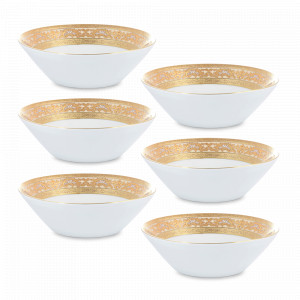 Набор из 6-ти салатников Creme Gold, 19 см, фарфор, белый, золотой, серия Constanza Alena, FALKENPORZELLAN, Германия, Наборы фарфоровых салатников