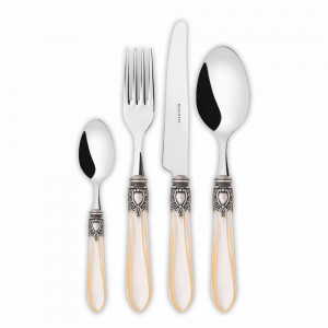 Набор столовых приборов на 6 персон, 24 предмета, сталь, акрил, цвет: хром - слоновая кость - состаренное серебро, серия Oxford, BUGATTI Cutlery, Италия, Наборы столовых приборов 24 предмета