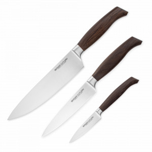 Набор кухонных ножей поварская тройка, серия Ergo Line Smoked Oak, BERGER CUTLERY, Германия, Ergo Line Smoked Oak BERGER CUTLERY