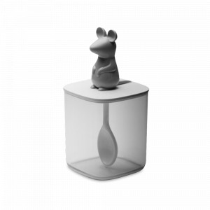 Банка для хранения с ложкой, 250 мл, пластик Tritan и ABS, 7 х 14 см, серый, серия Lucky Mouse, QUALY, Таиланд, QUALY (Таиланд)