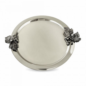 Поднос круглый &quot;Виноград&quot;, 27 см, медь, серебристый, серия Летний сад, Кольчугинский Мельхиор, Россия, Подносы