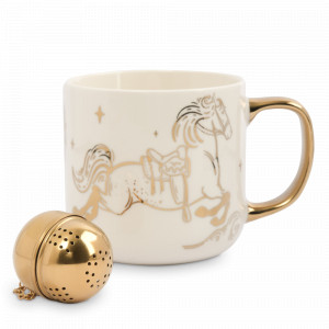 Кружка с ситом для заваривания «Лошадь/Звезда», 400 мл, фарфор, металл, белый, золотистая ручка, серия Horse, ANNA LAFARG, Китай, Белые кружки
