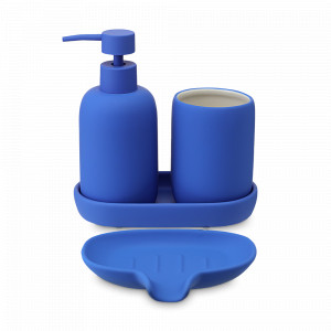 Набор из 4-х принадлежностей для раковины с подставкой Flow, керамика, синий индиго, серия Bath, BERGENSON BJORN, Великобритания, Органайзеры для раковины