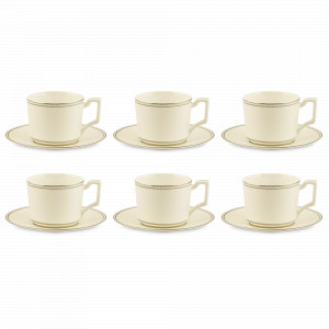 Набор из 6-ти чайных пар, 250 мл, фарфор, белый, бежевый, серия Жемчуг, REPAST, Чехия, Чайные пары REPAST