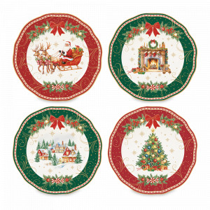 Набор из 4-х закусочных тарелок, 20 см, фарфор, серия Christmas Heritage, EASY LIFE (R2S), Италия, Новогодняя коллекция