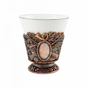 Чашка чайная &quot;Охотничья с медальоном&quot;, 200 мл, медь с чернением, фарфор, серия Охотничий домик, Кольчугинский Мельхиор, Россия, Чашки фарфоровые