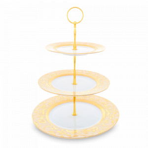 Этажерка Constanza Creme Gold, 35 см, фарфор, металл, белый, золотой, серия Tosca, FALKENPORZELLAN, Германия, Этажерки и вазы для фруктов