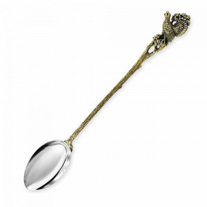 Ложка кофейная «Глухарь», латунь с посереб.яблочком, серия Охотничий домик, Кольчугинский Мельхиор, Россия, Отдельные предметы