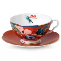 Пара чайная Пионы, 320 мл, костяной фарфор, красный, серия Paeonia Blush, WEDGWOOD, Великобритания, 