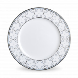 Тарелка обеденная, 28 см, костяной фарфор, белый, серебристый, серия Трефолио, платиновый кант, NORITAKE, Япония, Тарелки круглые