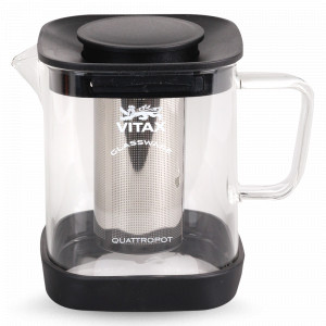 Чайник наплитный заварочный с фильтром Thirlwall, 900 мл, боросиликатное стекло, нержавеющая сталь 18/10, черный, VITAX, Великобритания, Чайники наплитные