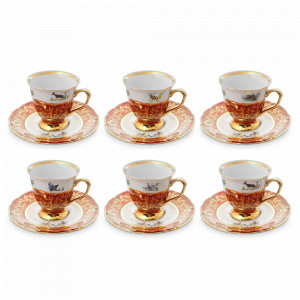 Набор из 6-ти кофейных пар мокко Охота, 120 мл, фарфор, красный, серия Мария-Тереза, REPAST, Чехия, Мария-Тереза REPAST