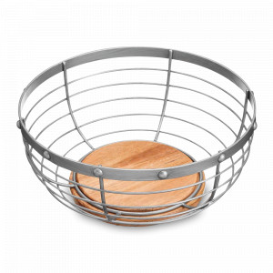 Корзина для фруктов, 28 х 12 см, нержавеющая сталь, дерево, серый, серия Industrial Kitchen, KITCHEN CRAFT, Великобритания, Этажерки и вазы для фруктов