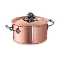 Медная кастрюля, диаметр: 20 см, объем: 3,5 л, крышка с посеребренной декорированной ручкой, серия Opus Cupra, RUFFONI, Италия, 