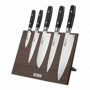 Набор кухонных ножей, 5 штук, на магнитной подставке ComposeEat (коричневая), серия RAN, YAXELL, Япония, YAXELL (Япония)