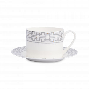 Пара чайная Орнамент, 290 мл, фарфор, белый, декор, серия Greco, ANNA LAFARG, Китай, Greco ANNA LAFARG