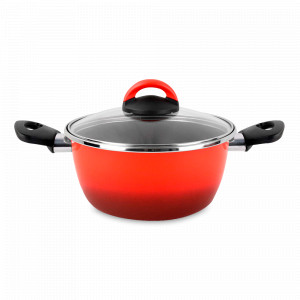 Кастрюля низкая с крышкой, 20 см, 2.9 л, сталь, стеклоэмаль, красный, серия Sfumatto, VITRINOR, Испания, Кастрюли