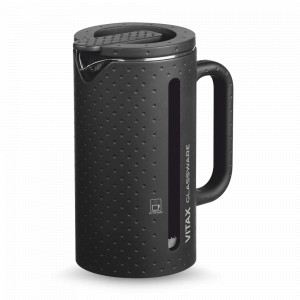 Френч - пресс Tea Tower, 1 л, боросиликатное стекло, нержавеющая сталь 18/10, силикон, черный, VITAX, Великобритания, Чайник заварочный стеклянный с прессом