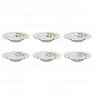 Набор из 6-ти тарелок для пасты, 23 см, фарфор, белый, декор, серия Зеленый цветок, BERNADOTTE, Чехия, Тарелки для пасты