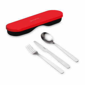 Набор из 3-х дорожных столовых приборов в футляре, 19 х 5,5 х 2 см, нержавеющая сталь, полипропилен, красный, серия On The Go, GUZZINI, Италия, GUZZINI (Италия)