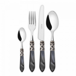 Набор столовых приборов на 6 персон, 24 предмета, сталь, акрил, цвет: хром-черный-состаренное серебро, серия Aladdin, BUGATTI Cutlery, Италия, BUGATTI CUTLERY (Италия)