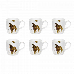 Набор кружек «Лошадка», 6 штук, объем: 310 мл, материал: костяной фарфор, цвет: белый, декор, серия Wrendale Designs, ROYAL WORCESTER, Великобритания, ROYAL WORCESTER (Великобритания)
