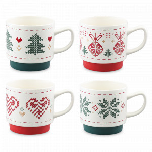 Набор из 4-х кружек Knitted tale, 380 мл, фарфор, белый, декор, серия New Year Essential, TKANO, Китай, Кружки