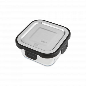 Контейнер квадратный для пищевых продуктов МИЛО, 11.7 см, 300 мл, боросиликатное стекло, нержавеющая сталь, GEFU, Германия, Контейнеры и термосы GEFU