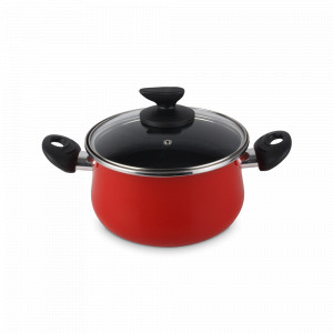 Кастрюля с крышкой , 20 см, сталь, стеклоэмаль, красный, серия Praga, VITRINOR, Испания, Посуда антипригарная