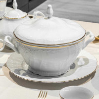 Сервиз столовый на 12 персон, 67 предметов, фарфор, белый, золотой, серия Белый узор, BERNADOTTE, Чехия_00821270056618637302.jpg