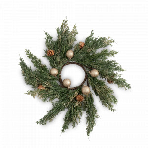 Декор - венок «Золотые шары», 40 см, пластик, шишки, зеленый, коричневый, серия New Year, ANNA LAFARG, Китай, Новогодний Декор ANNA LAFARG