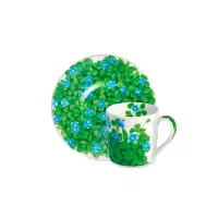 Пара кофейная, 100 мл, костяной фарфор, зеленый, голубой, серия Prati Italiani, TAITU, Италия, 
