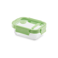 Контейнер пищевой прямоугольный, 370 мл, 16 х 12 см, стекло, силикон, зеленый, серия At Home, LEKUE, Испания