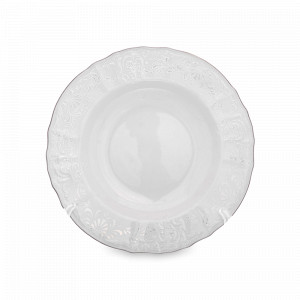 Тарелка для пасты, 23 см, фарфор, белый, декор, серия Платиновый узор, BERNADOTTE, Чехия, Тарелки для пасты